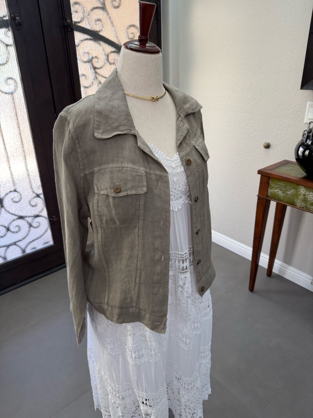 Taupe 100% linen Button-Front Women's Jacket